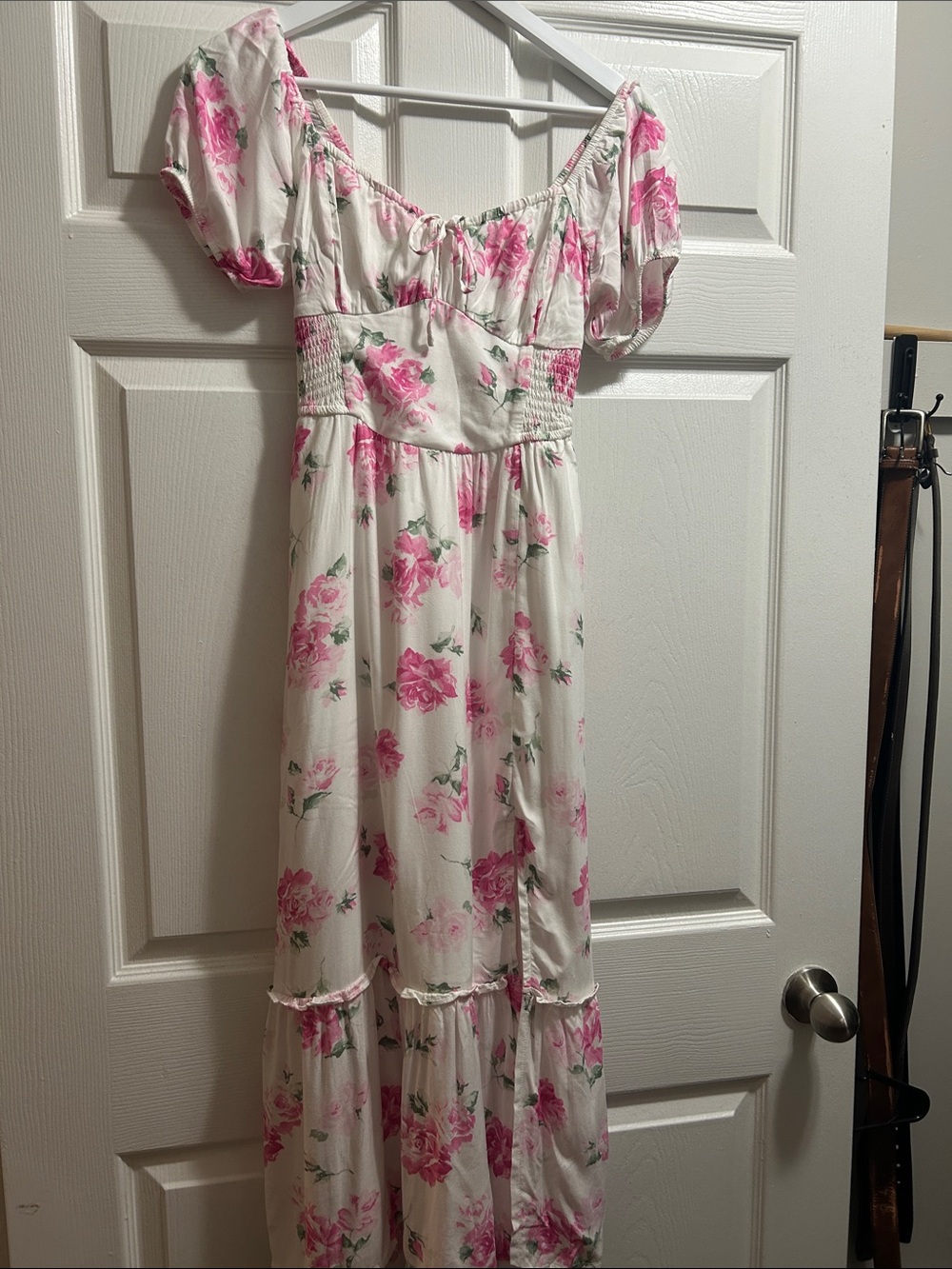 Hollister White Maxi Dress with Pink Floral Print
